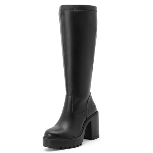 Women's Extra Wide Calf Knee High Boots True Wide Width Platform Chunky Heeled Gogo Boots Rounded Toe Block Heel Tall Boot for Women.2