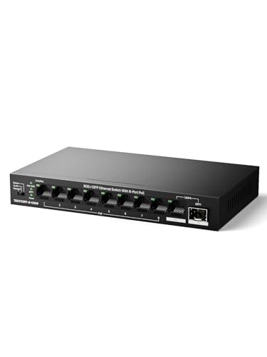 Image of Tenda 10 Port Gigabit PoE Switch, Network Switch with 8 Port PoE+@120W, 1*Gigabit Uplink & 1*SFP, Plug & Play, VLAN /Extend Mode, for IP Cameras /VoIP Phones, Sturdy Metal, Wall Mount (TEG1110PF)
