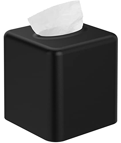 Livelab Tissue Box Cover, Square Metal Tissue Box Holder Modern Decor Facial Napkin Holder Tissue Box Dispenser for Bathroom Vanity Countertop, Living Room, Bedroom, Office - Black