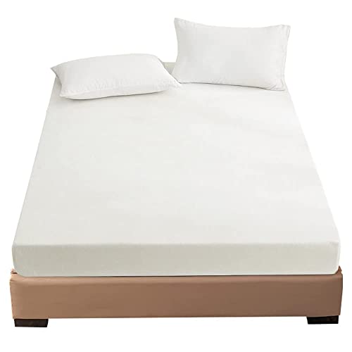 ボックスシーツ 冬用 クイーン マイクロファイバー 静電気防止 マチ部分約30cm シーツ 暖かい寝具 吸湿発熱 全周ゴム付き ベッドシーツ マットレスカバー ベッドカバー 毛抜けにくい ふわふわ 抗菌防臭 防ダニ (ホワイト・マイクロファイバー, クイーン・160X200cm)