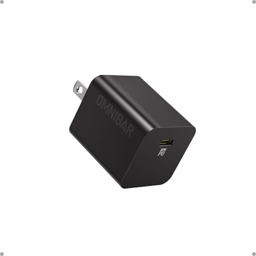 OMNIBAR 30W USB C Charger Block, GaN Type C Wall Charger Block, PD3.0 PPS USB-C Power Adapter, Compact iPhone Charger Fast Charging for iPhone 17/16/15, Samsung Galaxy S25/S24/S23, Pixel 10/9/8, Black