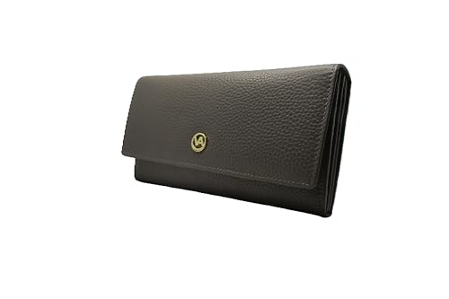 Womens Wallet Italian Leather Vera Pelle Type Made In Italy Purse Leather Wallet, Lacca Red (Creta Alce dark gray)