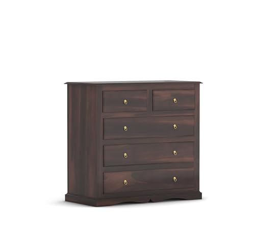 Image of Sheesham Wooden Chest of Drawer for Living Room | Solid Wood Dresser Storage for Bedroom with 5 Drawer | Rosewood Cabinet Storage (Walnut)