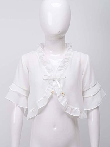 Girls Crop Bolero Cardigan Mid-Sleeve Ruffle Edge Chiffon Shawl Pearls Pendant Lace-up Straps Wrap Shrug Top3