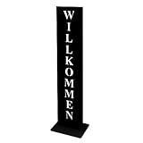 Der Willkommen-Ständer im black-Look kann dank sicherem Stand, stabiler Bodenplatte (20x15cm) und wetterfester Oberfläche auf jedem Untergrund platziert werden