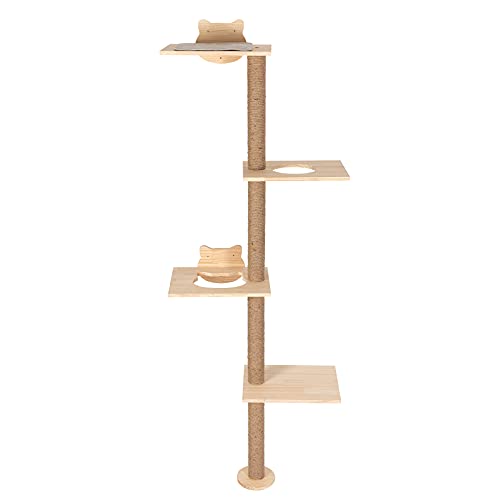 HAPYKITYS Cat Tree Climbing Post Tower for Indoor Cat Wall Mounted Tall Scratching Solid Wood Handmade Cat Climber