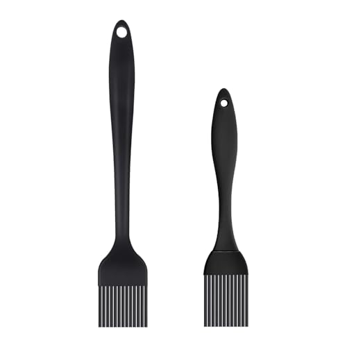 Gekamoyue Pennello da Cucina in Silicone 2 Pezzi, 26+17cm Pennello Griglia Resistente al Calore, Spazzola da Forno Senza BPA per BBQ, Cuocere, Cucinare, Pasticceria (Nero)