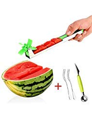 Watermelon Slicer Cutter Kitchen Gadgets, Watermelon Windmill Cutter Slicer, Stainless Steel Melon Knife Corer, Must-Have Kitchen Gadgets Vegetable Tools with Melon Baller & Small Fruits Forks (4-in-1