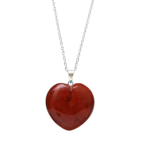 Gempires Natural Red Jasper Gemstone Pendant Necklace Crystal Love Heart Handmade Jewelry Hypoallergenic 20 Inch Silver Plated Statement Jewelry Gifts For Women Men