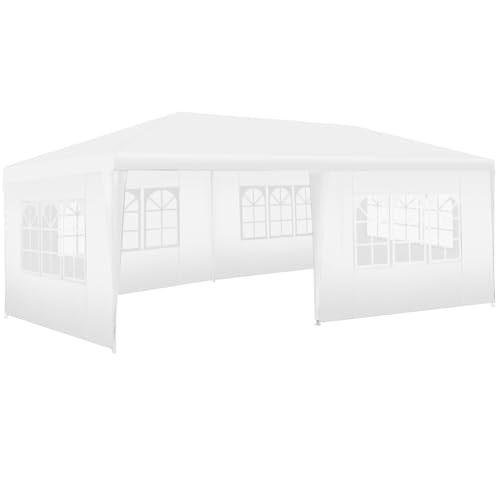 tectake 801171 - Pabellón Vivara 6 x 3 m con 5 Paneles Laterales, Pabellón portátil para Eventos, Carpa de Camping para Exterior con Cuerdas, Cenador de jardín con piquetas (Blanco)