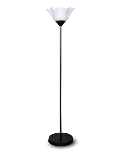 Image of Homesake Sky Ribbed Dome Standing Lamps with Acrylic Shade | Modern Floor Lamp for Living Room | Office | Corner Lamp for Living Room Straight Black (Black, Tulip)