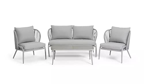 Image of DEVOKO Outdoor Weaving Rope Waterproof Outdoor Patio Furniture with Sturdy Powder-Coated Iron Frame Conversation Bistro Set for Balcony, Backyard, Lawn, Garden (Grey & Grey)