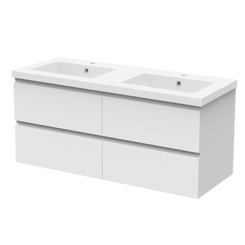 AICA Meuble Salle de Bain 120cm Double Vasque Blanc