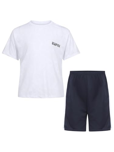 FEESHOW Kids Boys Quick Dry Tshirts And Shorts Piece Activewear Set Basketball Football Training Uniform Kit