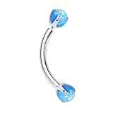 Hoisy Piercing Titanio G23 Nariz Hombre 16G 1.2x12mmx5mm, Redondo con Ópalo, Piercing para Nariz Plata Azul Ópalo