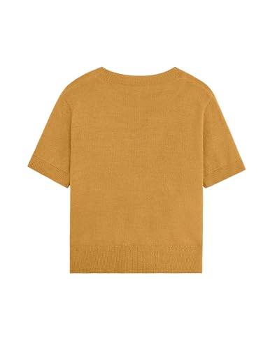 Image of Libsorge Womens Cropped Short Sleeve Sweater Fall 2025 Crewneck Sheer Knit Tops - Lightweight, Thin, Crop, Slim Fit