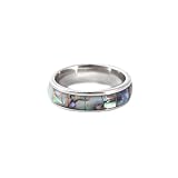 Titanium Colorful Natural Abalone Shell Inlay Stainless Steel Ring for Women Men Mother of Pearl Sea Rippled Wedding Promise Couples Engagement Bands Party Confession Friendship Casual Match