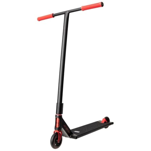 Patinete de acrobacias NKD MONO, negro con agarres rojos, manillar alto, ruedas AL de 115 mm, SCS, empuñaduras TPR de 160 mm, 4,1 kg, ABEC-9