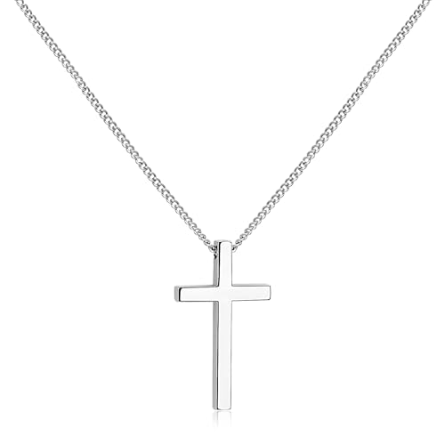 SanThree 2.2mm Pure Titanium Twist Link Chain Cross Necklace for Men Women Sensitive Skin, Ultra Light Welded Skin Friendly Oval Chain for New Year Valentines Day Birthday, 23.62 Inches