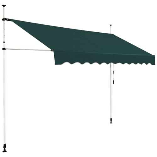 RELAX4LIFE Tenda da Sole per Esterno con Morsetto senza Forare, Telaio Telescopico, Telo Anti-UV, Altezza e Inclinazione Regolabile, Ideale per Balcone e Terrazzo (Verde, 300x175cm)