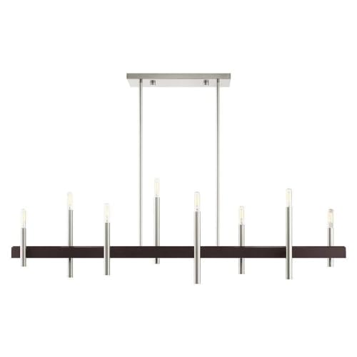 Livex Lighting 49338-91 8 Light Brushed Nickel Linear Chandelier, Brushed Nickel w/Bronze Accents by Livex - Used condition - US$159.14