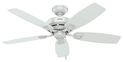 Hunter 48 inch Outdoor or Indoor Ceiling Fan No Light - White Ceiling Fan without Light, Standard Mount, For Patio, Porch, Garage, or Living Room, 5 Blades, Pull Chain - Sea Wind 53350, White