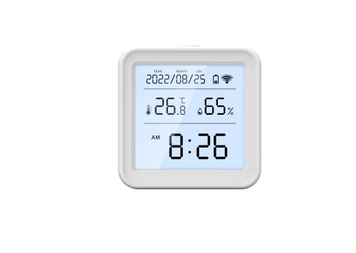 MAZALA Tuya WiFi Temperatur- und Feuchtigkeitssensor, Temperaturdetektor mit LCD-Display und Hintergrundbeleuchtung, unterstützt Alexa Google Assistant (Batterie nicht im Lieferumfang enthalten)