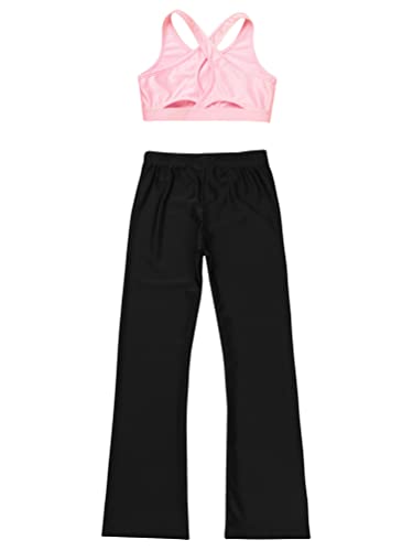 Kids Girls Dance 2 Pieces Clothes Sport Bra Tops and Bell Bottoms Set Workout Gym Yoga Outfits4