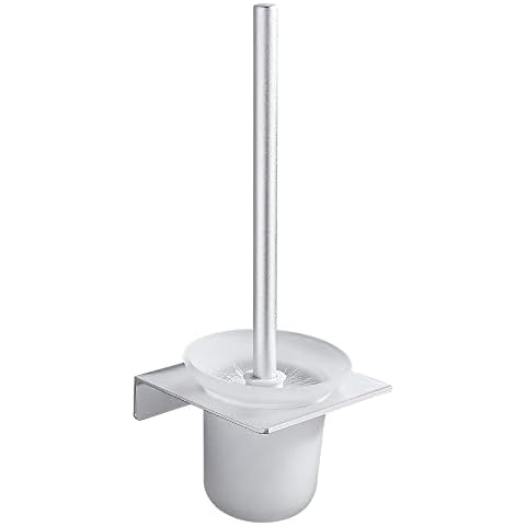 Hoomtaook WC Bürste Ohne Bohren Klobürstenhalter Toilettenbürste WC Bürste Mit Halterung WC Bürstenhalter Wand Space Aluminium Fläche Rostfrei Wandhalterung und Extra EIN Bürstenkopf Silber Cover
