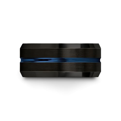 Tungsten Carbide Wedding Band Ring 10mm 8mm 6mm 4mm for Men Women Blue Black Center Line Grey Exterior Bevel Edge Brushed Polished Personalized Custom Engraving Anniversary Engagement3