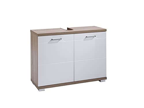 byLIVING Waschbeckenunterschrank Nebraska/Waschtisch Unterschrank stehend, in Sonoma Eiche Hochglanz weiß lackiert / 2-türig/B 80, H 59, T 31,5 cm