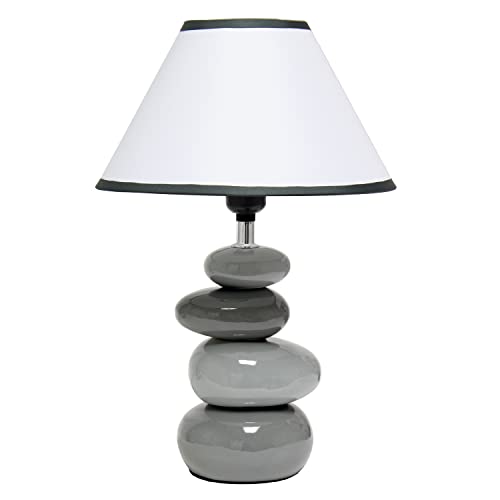 Simple Designs LT3052-GRY 14.7″ Shades of Gray Ceramic Stacked Stone Standard Table Lamp with Fabric Shade for Home Décor, Nightstand, End Table, Bedroom, Living Room, Office, Foyer, Gray