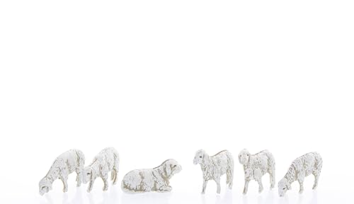 Moranduzzo Lot de 6 Moutons H.2 cm pour Crèche de 6 cm – Mini 6 – Échelle 1:32, Peints à la Main, Sculpteur M. Landi, Fabriqué en Italie
