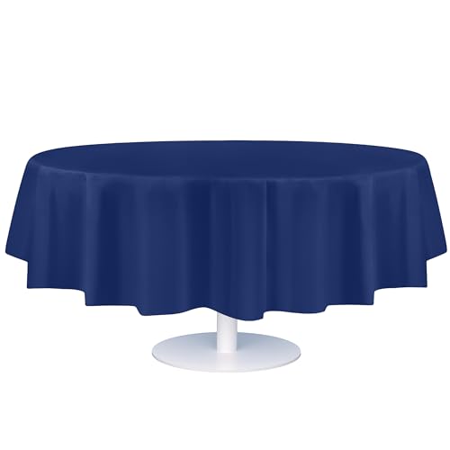 Image of Grandipity Plastic Table Cloth Disposable 12 Pack 84 inch Round Navy | Plastic table covers, durable disposable tablecloths, fade and tear-resistent table cover for party, event