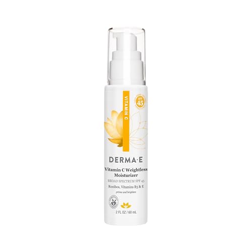 Derma E Vitamin C Weightless Moisturizer SPF 45, 2 Fl Oz, Skin Brightening Face Cream with Mineral UVA/UVB Sunscreen, Hydrating Face Moisturizer with SPF for Lines, Wrinkles and Uneven Tone