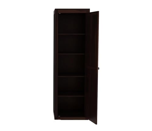 Image of Sheesham Wood Wooden Single Door Wardrobe Organizer for Clothes | - Solid Wood Almirah with 5 Shelves - Cupboard for Large Bedroom, Walnut Finish