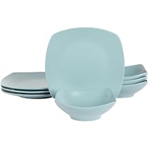 Gibson Home Zen Buffet Matte Porcelain Chip and Scratch Resistant Plates and Bowls Dinnerware Set - Blue, Service for 4 8pcs