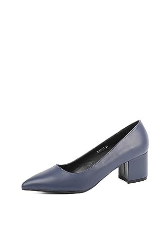QUEEN HELENA Scarpe Basse Chiuse con Tacco Décolleté Donna ZM9503 (Blu Pu, Numeric_38)