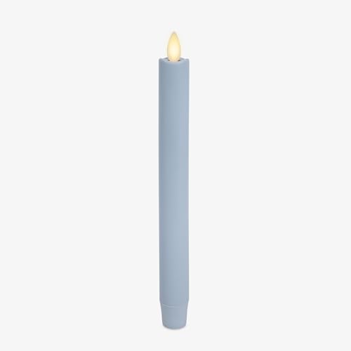Image of Luminara Flameless Candle Taper (1 inch x 9.5 inch) Melted Top Real Wax Unscented Remote Ready Timer (Cashmere Blue)