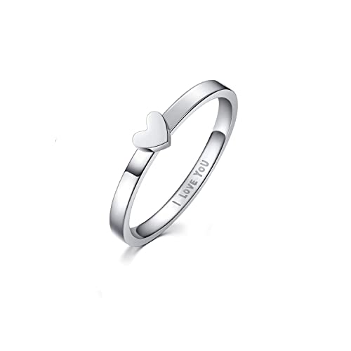 LAVUMO Matching Heart Promise Rings for Couples I Love You Engagement Wedding Ring Band Sets for Him and Her Stainless Steel High Polished Comfort Fit