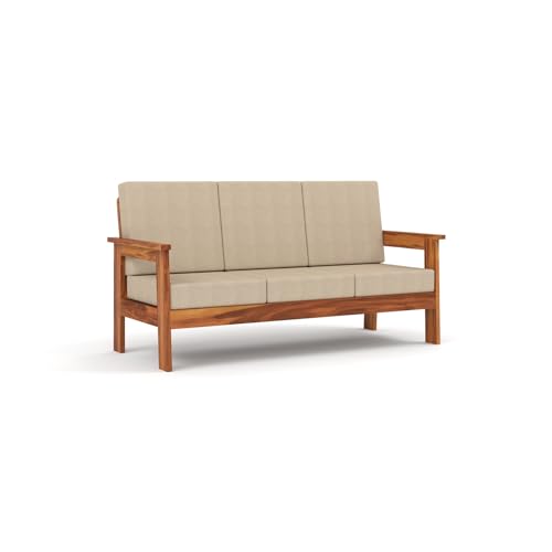 Image of Sheesham Wooden 3 Seater Sofa for Living Room | Solid Wood Sofa | Rosewood Sofa Set for Home & Office | Lounge (Honey, 3 Seater)