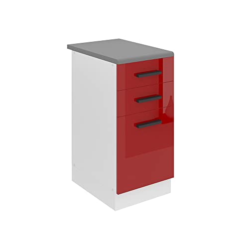 BELINI Meuble Bas avec Plan de Travail SDSZ I Cuisine - 51,6 x 40 x 85 cm I Petit Meuble - 2 Tiroirs, 1 Porte I Couleur : Rouge Très Brillant