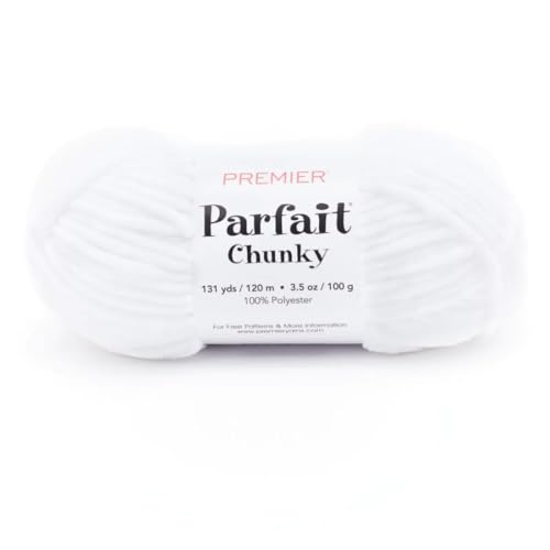 Premier Parfait Chunky Yarn - Super Bulky Ideal for Knitting and Crocheting Chenille White 3.5 oz 131 Yards