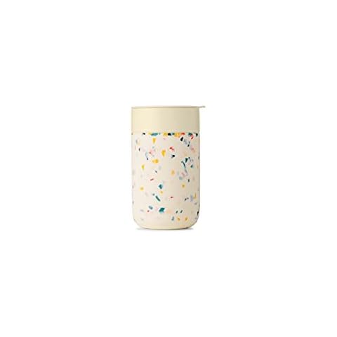 W&P Porter Travel Protective Silicone Sleeve, 16 Ounce Terrazzo Cream, Reusable Cup for Coffee or Tea, Portable Ceramic Mug with BPA-Free Press-Fit Lid, Dishwasher Safe, On-The-Go Cover