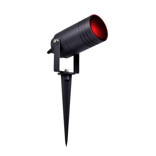 Partenopeautensili® Faretto orientabile con picchetto gu10 da esterno giardino segnapassi luce lampada a led (Grigio antracite compatto, luce rossa)