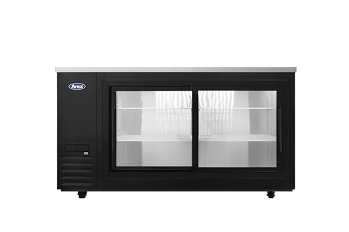Atosa Commercial Black Steel Shallow Depth Back Bar Cooler with Sliding Glass Doors