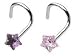 2 pc lot Nose Screw Prong set star gem Pink & purple Surgical Steel piercing rings 18g 18 gauge