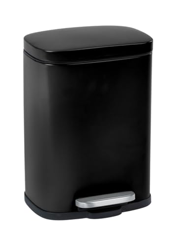 WENKO Leno Easy Close Cosmetic Bin, 5 Litres, Puristic Pedal Bin with Lid and Soft Close and Integrated Bag Holder