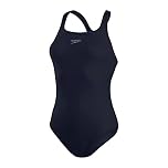 Speedo Women's Eco Endurance+ Medalist Swimsuit| Athletic Fit | Classic Design| Recycled Fabric | Chlorine Resistant | Extra Flexibility, True Navy, 34