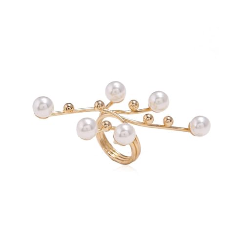 CIWEAI Gold Geometric Pearl Knuckle Rings for Women Long Fake Pearls Ball Open Finger Cocktail Rings Vintage Costume Outfit Prom Statement Jewelry Joint Nails Accessories (Gold)